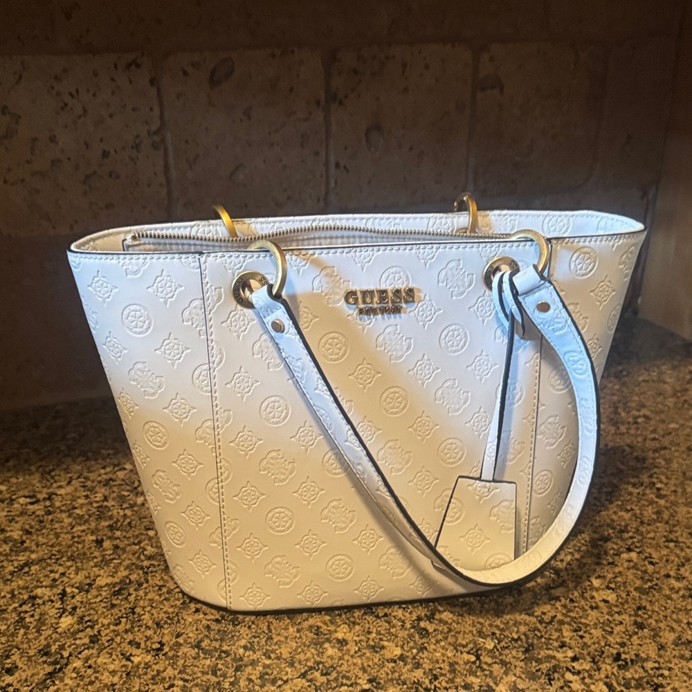 Guess Embossed White Tote Bag